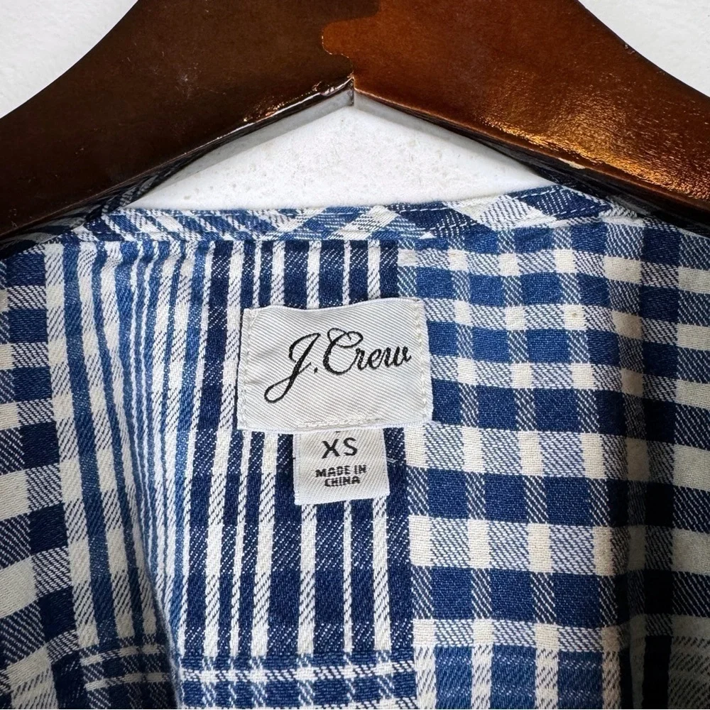 J. Crew Puff Short Sleeve Wrap Top Indigo Patchwork Blue Size XS